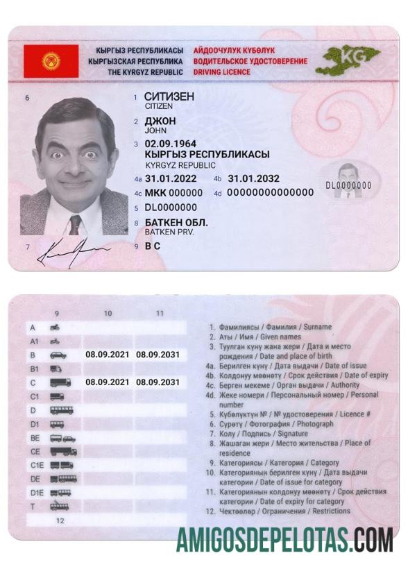 Carta de condução do Quirguistão 2019 presente baixar para verificação